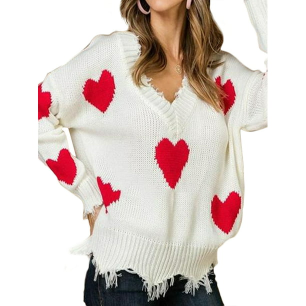 Ladies Sweater Top Jumper Rose Print Heart Printed New Womens Cotton Blend Store